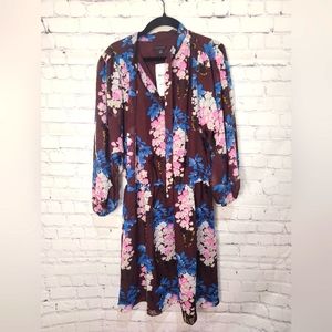 Ann Taylor Floral Long Sleeve Dress - Pink, Blue, Brown